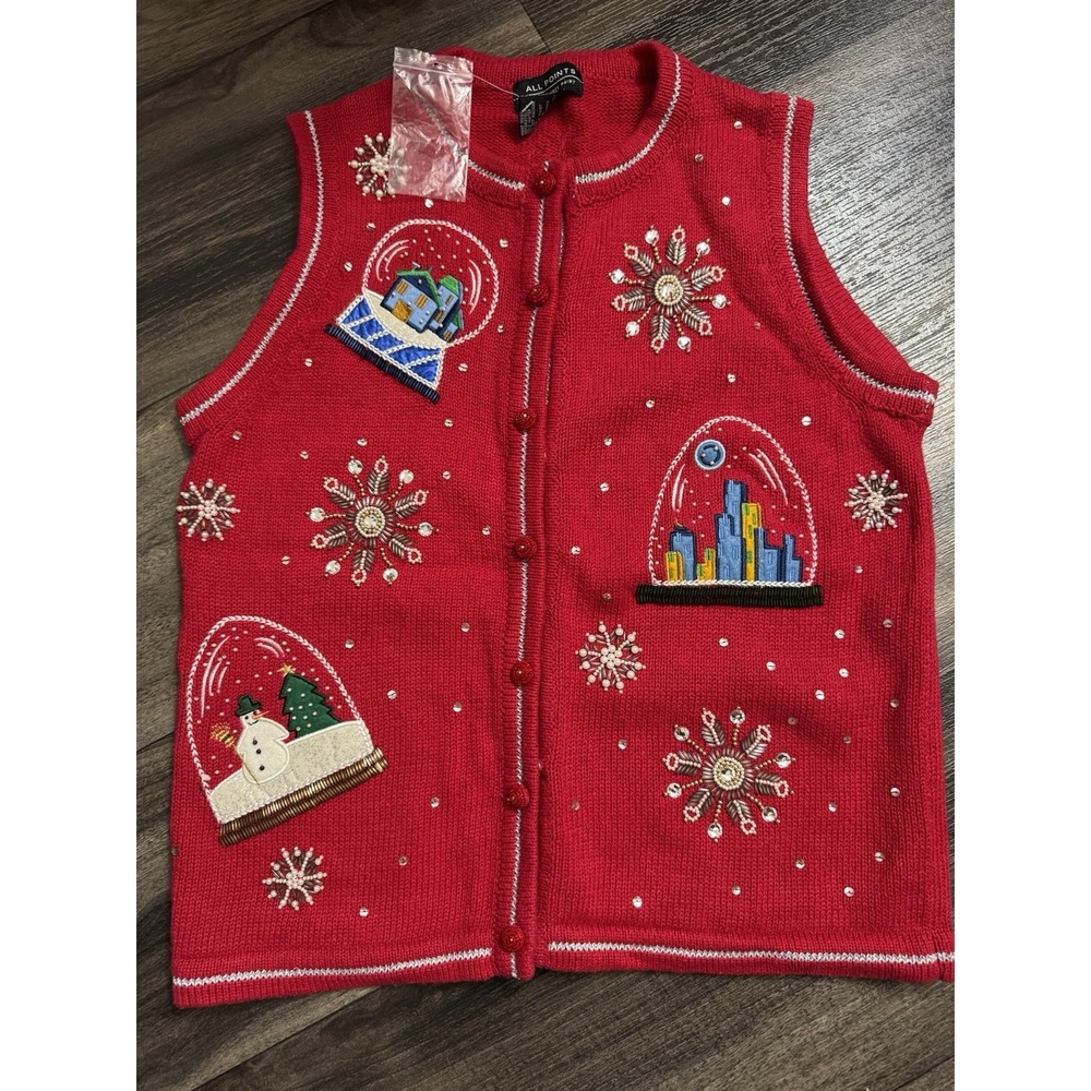 Vintage All Points Womens Christmas Snow Globe Sweater‎ Vest Medium NWOT